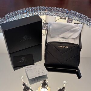 Versace Black and Gold Zip Wallet